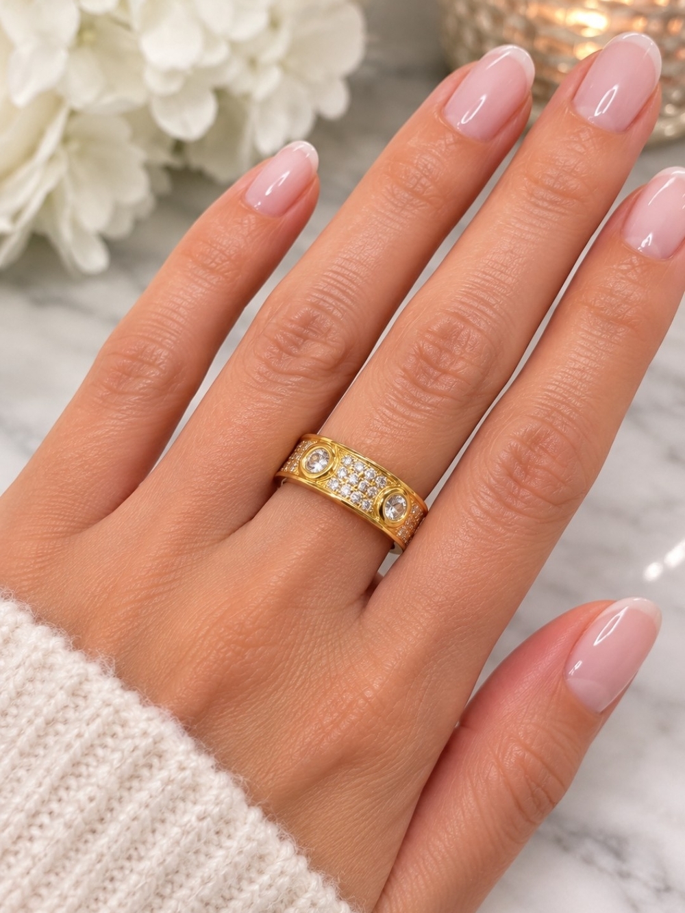 Gold-Plated Crystal Accent Women's Band Ring